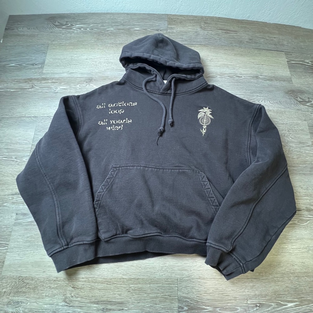 Zara Hoodie Mens M Faded Black Graphic As Above So Below Relaxed Streetwear